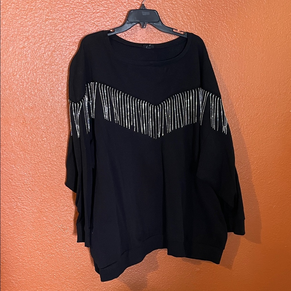 Torrid Black Sweatshirt with Rhinestone Fringe